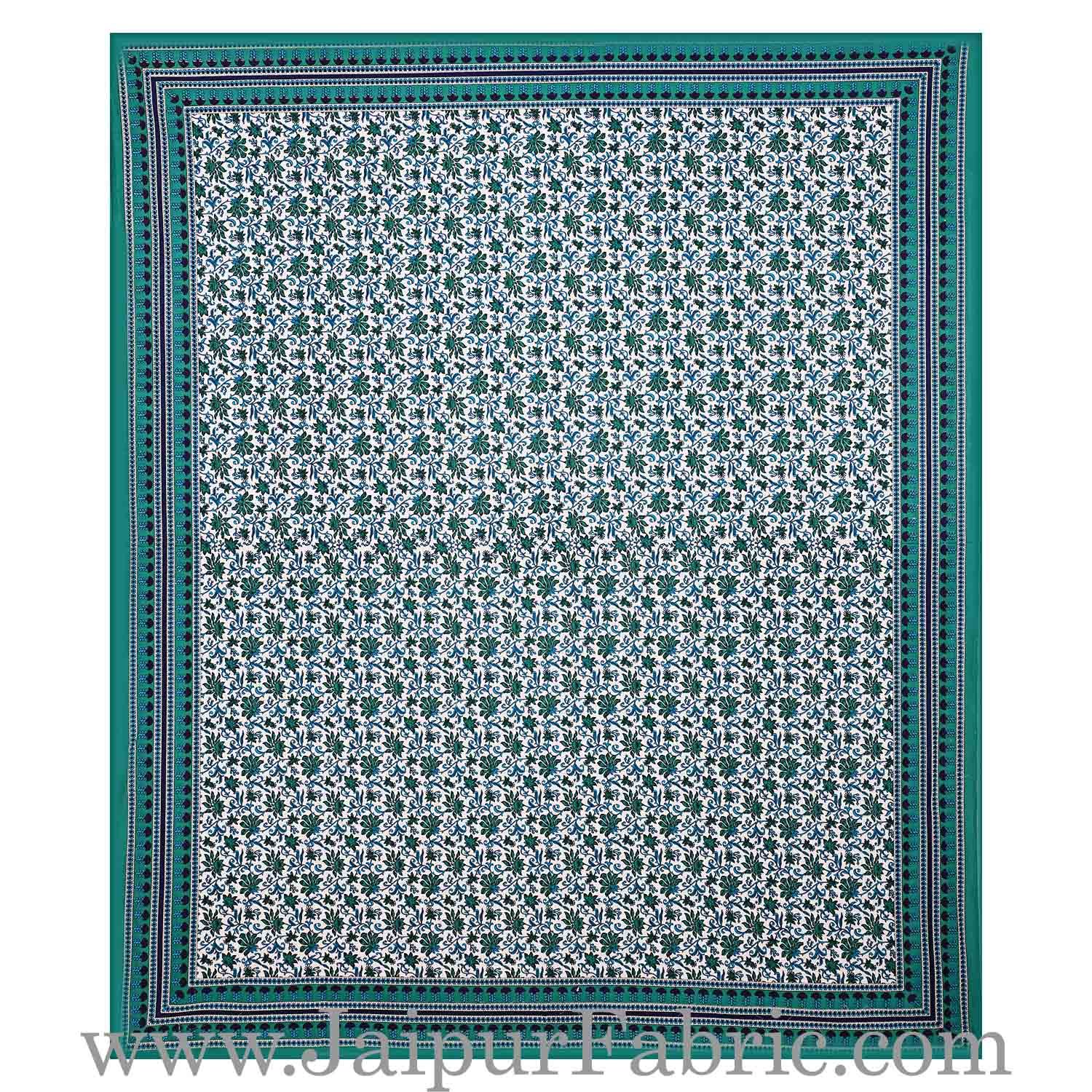 Double Bedsheet Sea Green Border Bell Perint With Two Pillow Cover