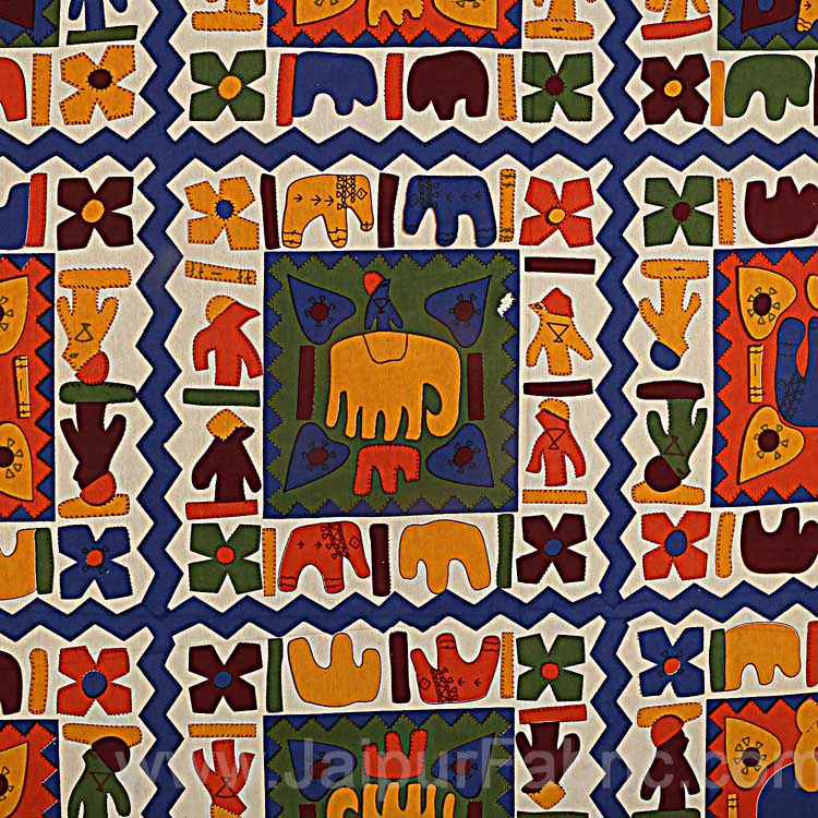 Blue Border Elephant Pattern Screen Print Double Bed Sheet
