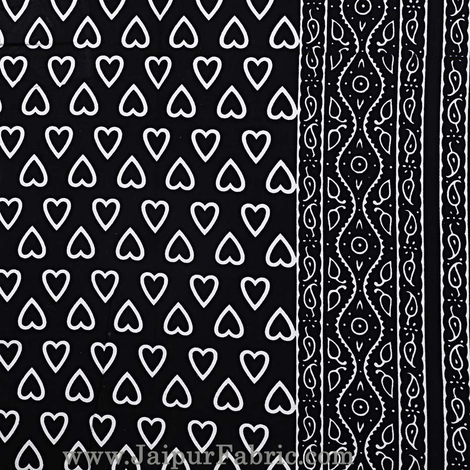 Black Hearts Double Bedsheet With 2 Pillow covers