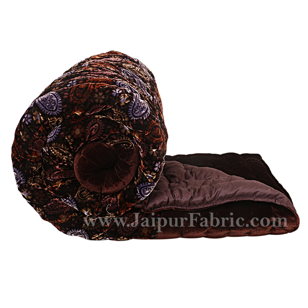 Velvet Cloth Single Bed Quilt Jaipuri Razai Paisley Brown Shaneel Rajai by Jaipur Fabric