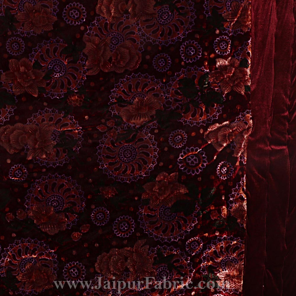 Velvet Cloth Single Bed Quilt Jaipuri Razai Dark Maroon Shaneel Rajai by Jaipur Fabric