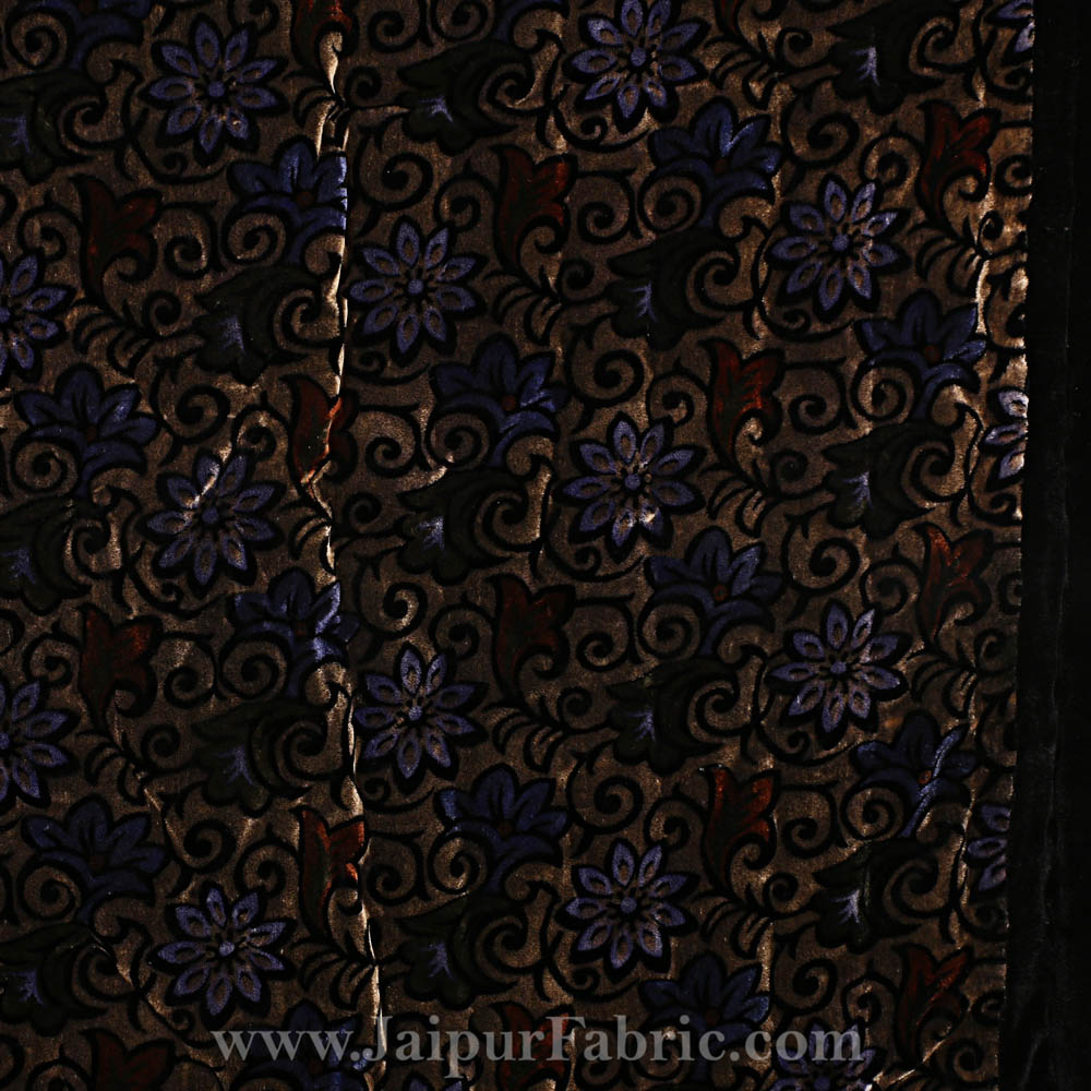 Velvet Cloth Single Bed Quilt Jaipuri Razai Floral Brown Shaneel Rajai by Jaipur Fabric