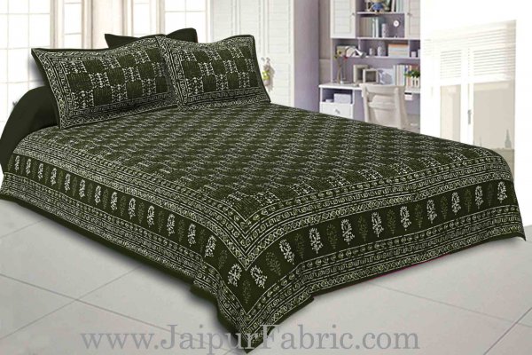 Double Bedsheet Green Border Small Leaf Print With Two Pillow Cover