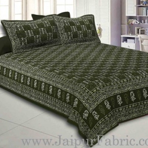 Double Bedsheet Green Border Small Leaf Print With Two Pillow Cover