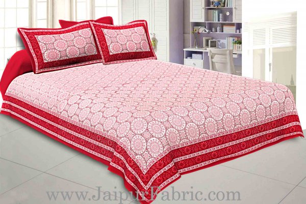 Double Bedsheet Maroon Border Rangoli Print With Two Pillow Cover
