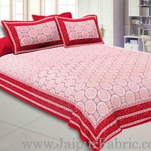 Double Bedsheet Maroon Border Rangoli Print With Two Pillow Cover