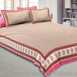 Double Bedsheet Rose Pink Seamless Geometric Floral Gold Print With 2 Pillow Covers