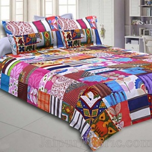 Mix  Small Tukdi Double Bedsheet With 2 Pillow Cover