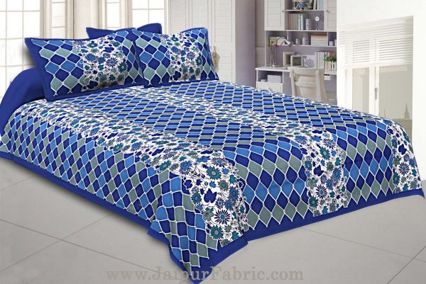 Floral Double Bedsheet Blue border with 2 Pillow Covers