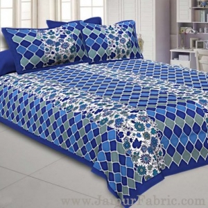 Floral Double Bedsheet Blue border with 2 Pillow Covers