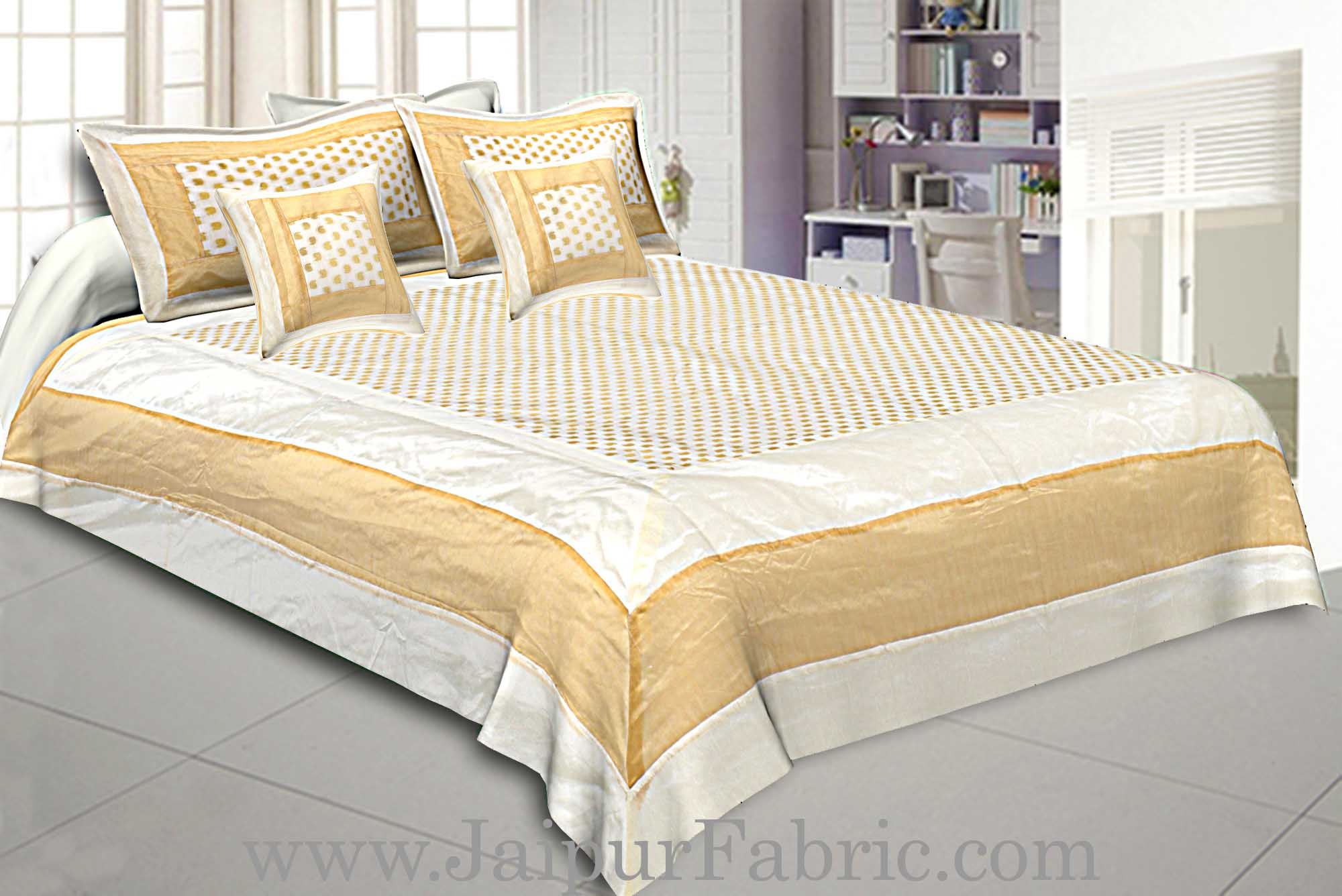 Chanderi Double Bedsheet With  Golden Weave Work  Small Booti