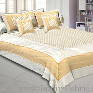Chanderi Double Bedsheet With  Golden Weave Work  Small Booti