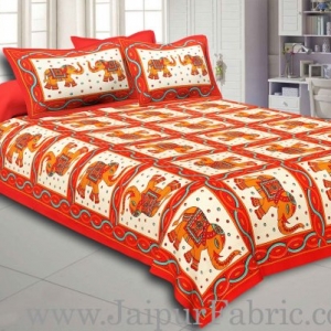 Maroon Border Elephant Design Pure Cotton Double Bedsheet With Pillow Cover