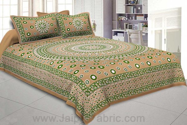Double Bedsheet Green Color  Rangoli Pattern Smooth Touch With 2 Pillow Cover