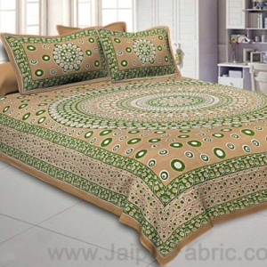 Double Bedsheet Green Color  Rangoli Pattern Smooth Touch With 2 Pillow Cover