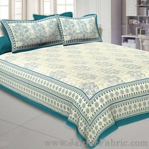 Sea Green Gamla block Double Bedsheet With 2 Pillow covers