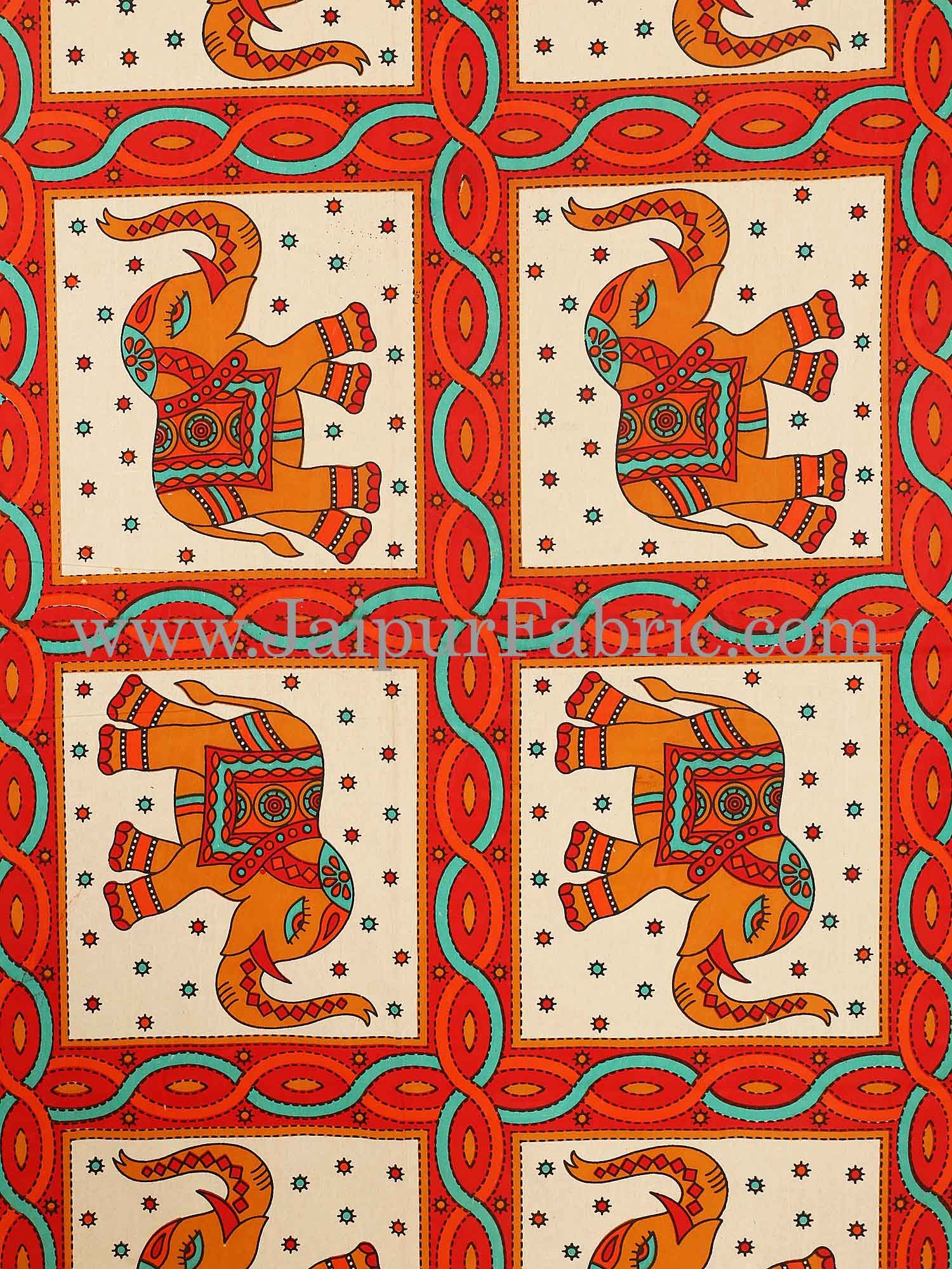 Maroon Border Elephant Design Pure Cotton Double Bedsheet With Pillow Cover