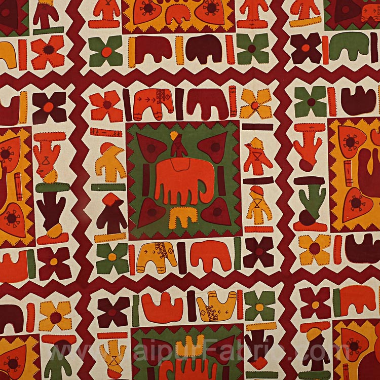 Maroon Border Elephant Pattern Screen Print Double Bed Sheet