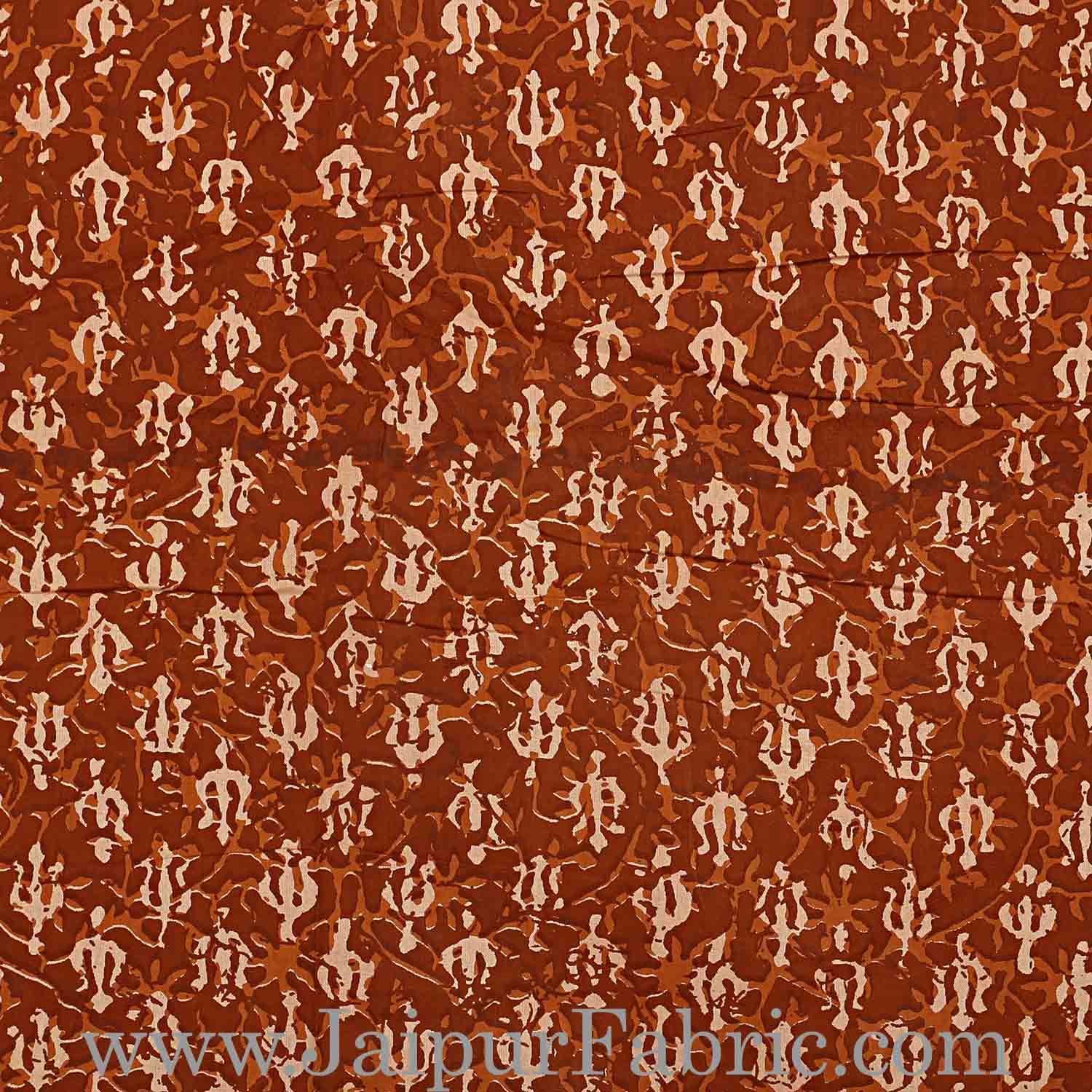 Double Bedsheet Brown Border Small Leaf Print With Two Pillow Cover