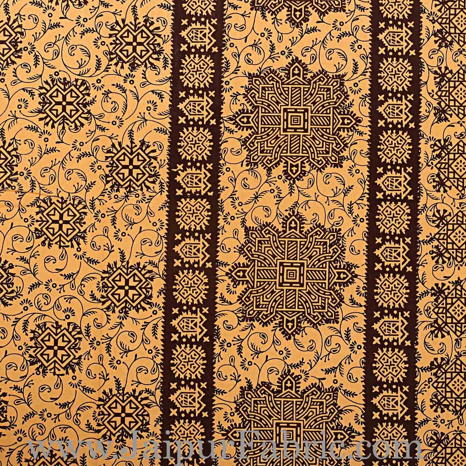Double Bed Sheet Dark Brown Border Hand Block Floral Bagru Print Cotton Double Bed Sheet
