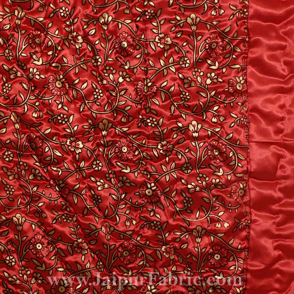 Gajri Base Golden Floral Satin Silk Single Quilt