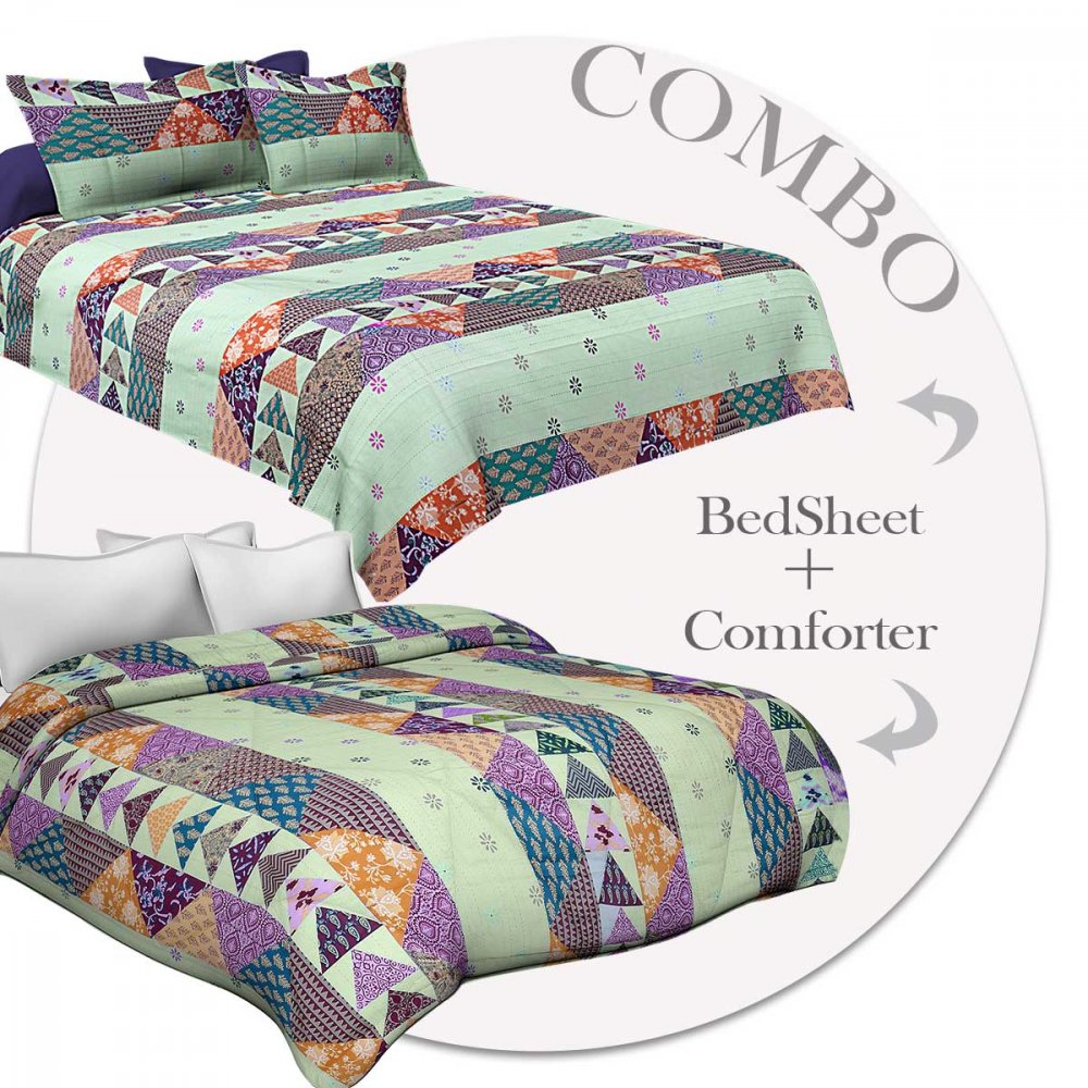 Bed in a Bag Barmeri Pista Green Double BedSheet Comforter Combo