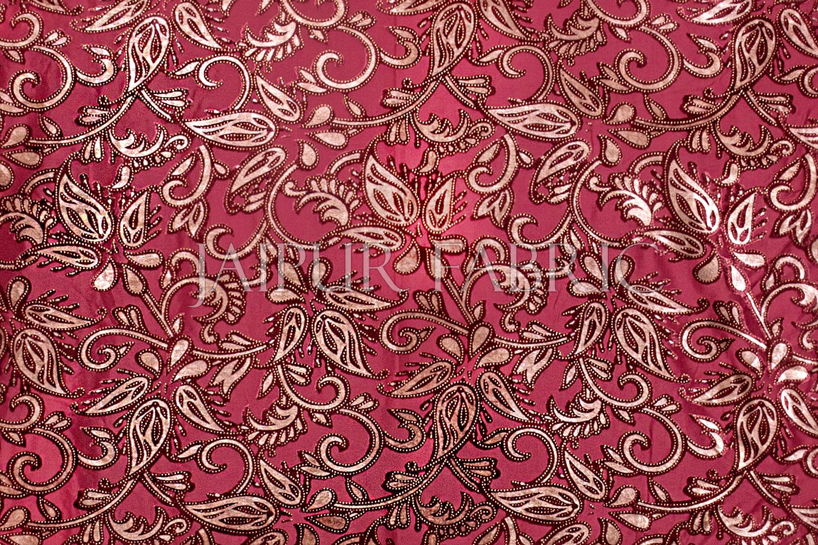 Maroon Base With Golden Patchwork Cotton Satin Double Bed Sheet