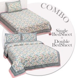 COMBO366 Beautiful Pink Ethnic Combo Set of 1 Single and 1 Double Bedsheet With 3 Pillow Cover