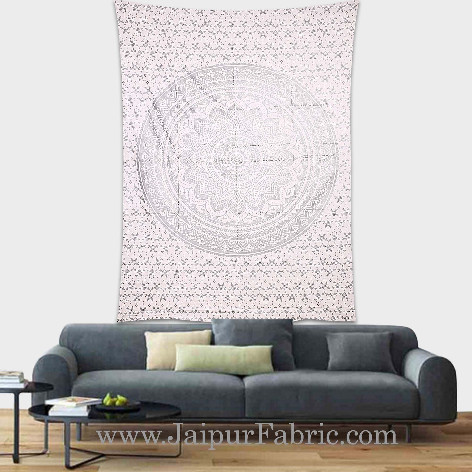 Silver Tapestry Ombre Mandala Wall Hanging Metallic Shine Bohemian Bedspread and beach throw 90x60
