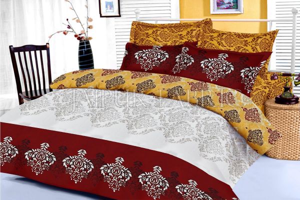 Yellow Brown Original Jaipuri Block Print King Size Cotton Bedsheet