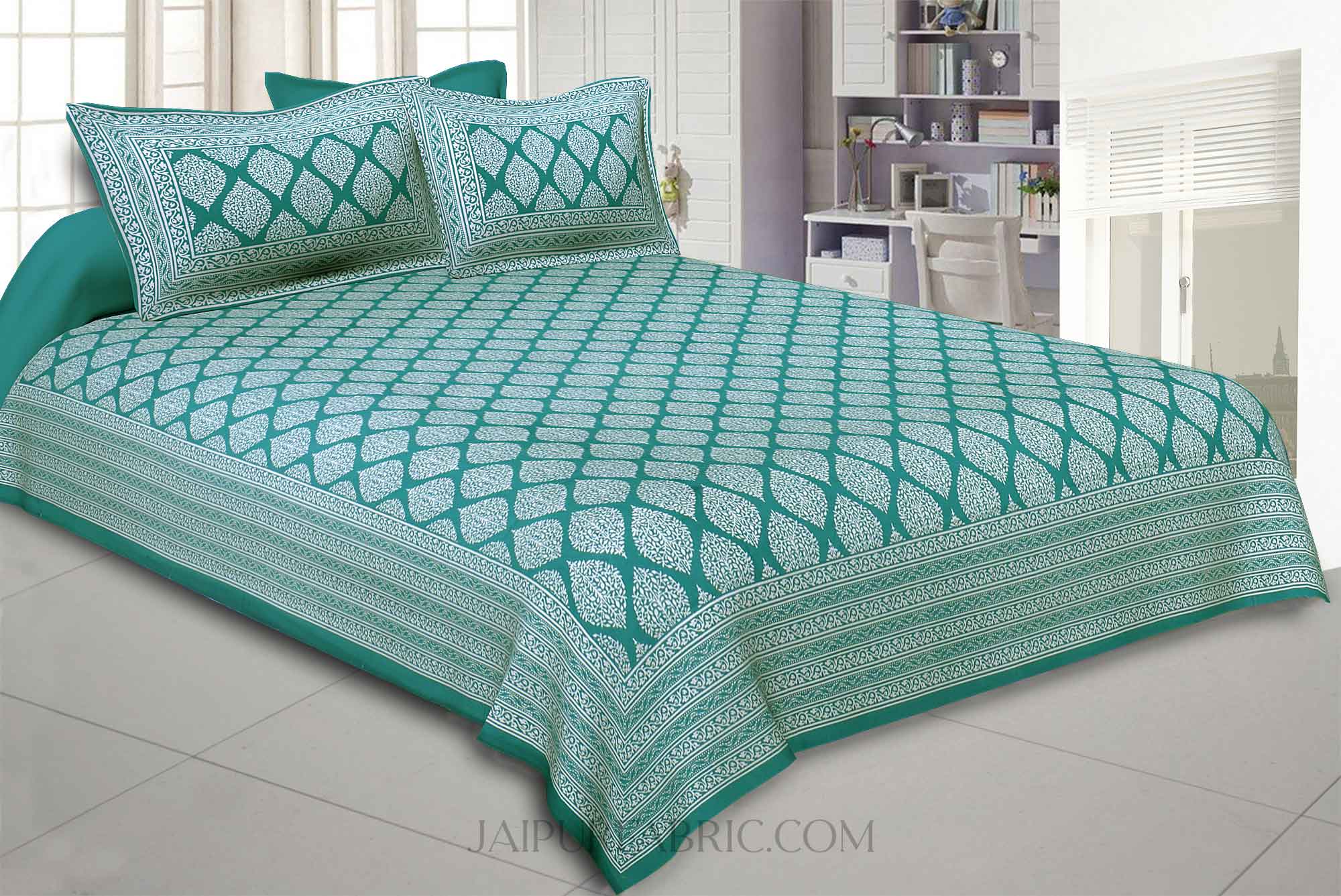 Lahariya Print Green Double Bedsheet