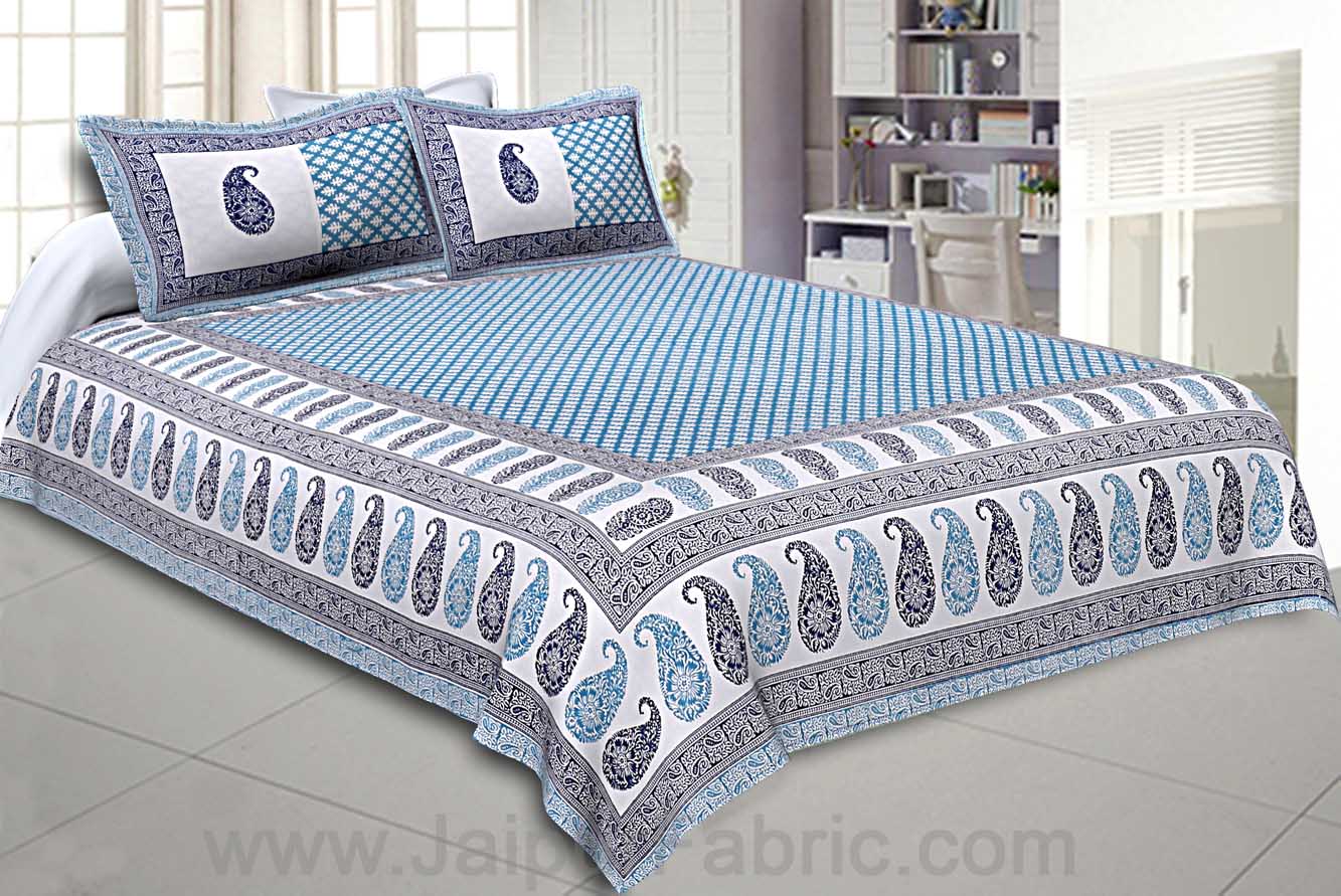 Double bedsheet Sky Blue Kerry Paisley Dabu Print