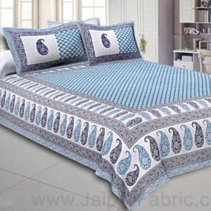 Double bedsheet Sky Blue Kerry Paisley Dabu Print