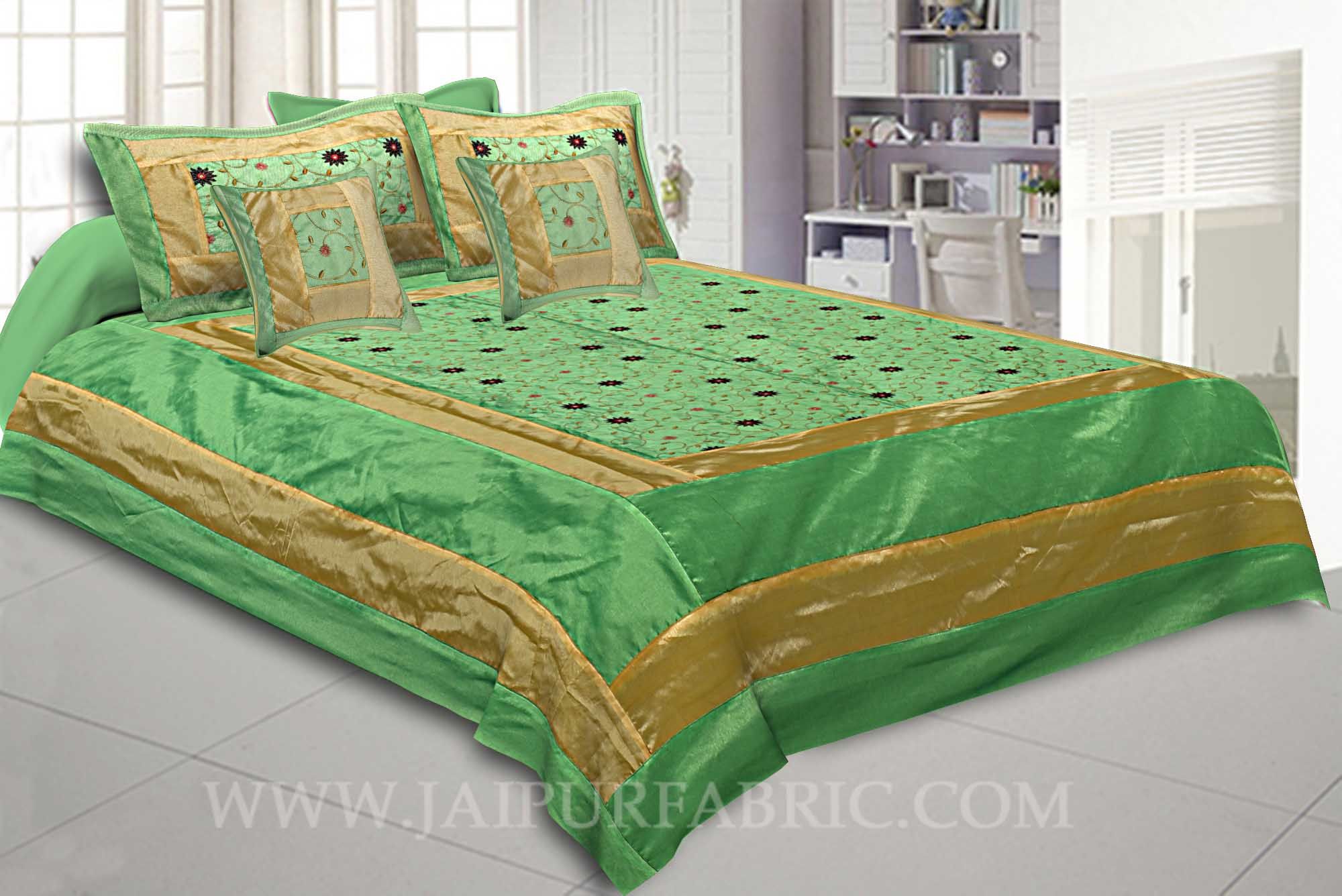 Lush Green Rajwada Silk Double Bedsheet