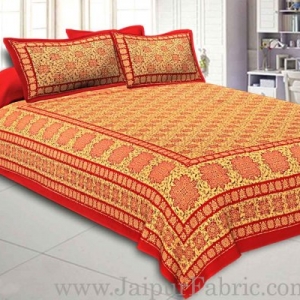 Double Bed Sheet Red Border Hand Block  Bagru Print Cotton Double Bed Sheet