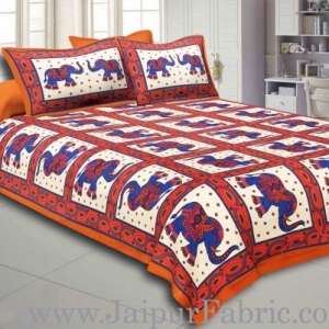 Brown Border Elephant Design Pure Cotton Double Bedsheet With Pillow Cover
