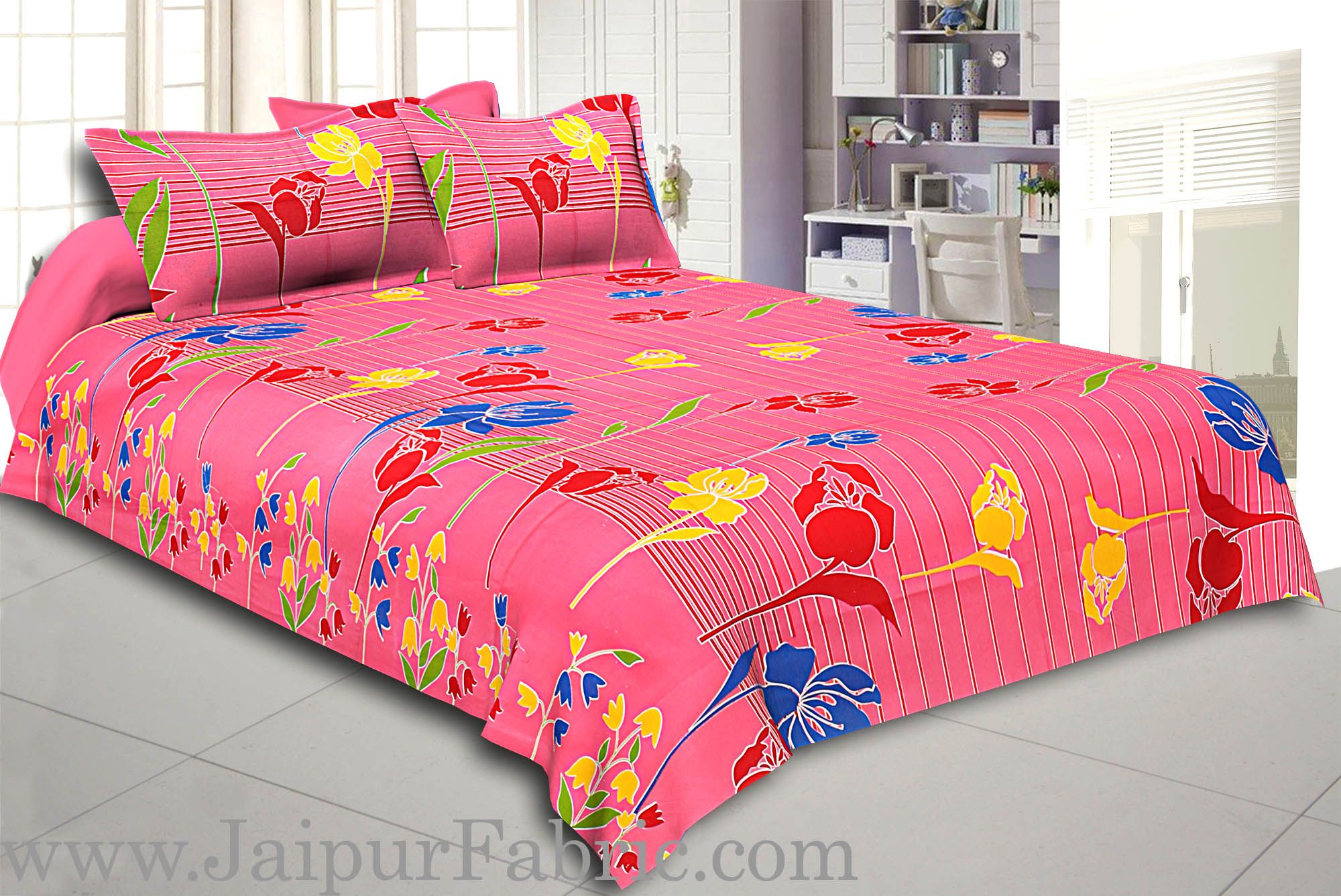 Purple Base Lottos Floral Print Double Bed Sheet