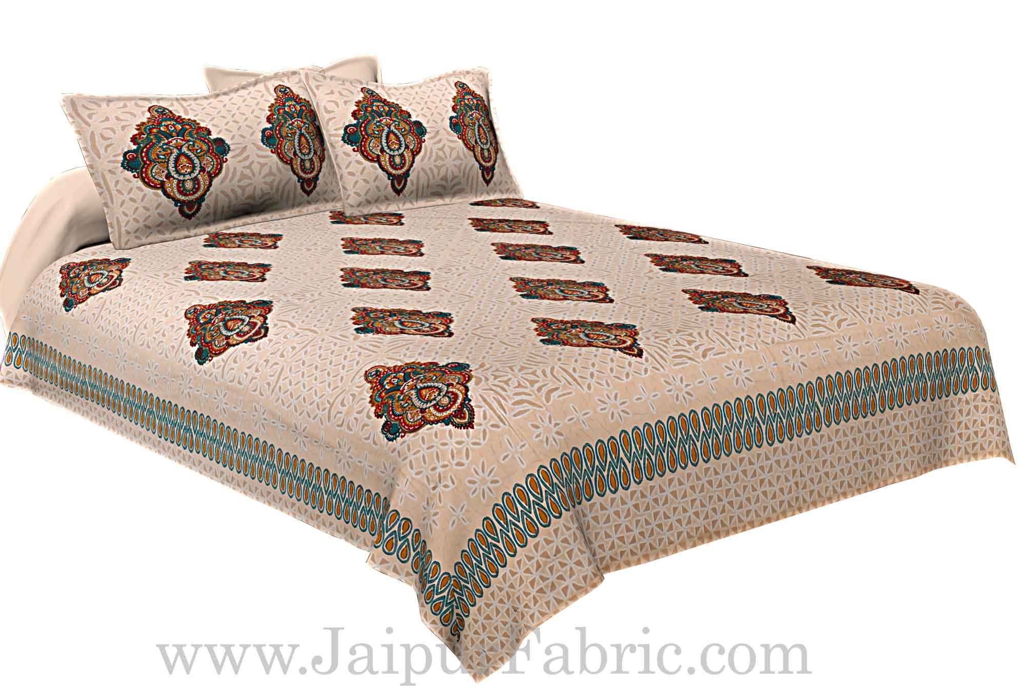 Double Bed Sheet Cream Base With Boota Block  Print Super Fine Cotton