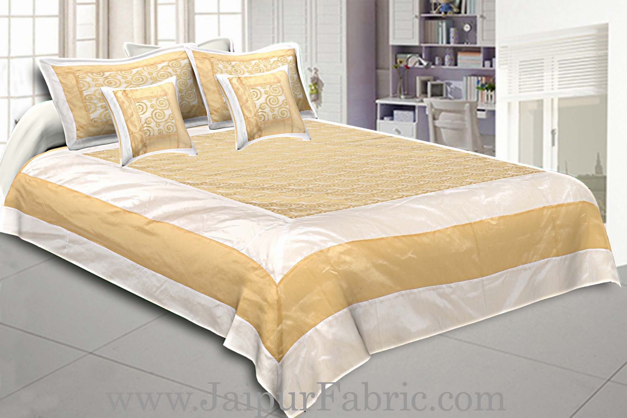 Chanderi Silk Double bedsheet with Golden Weave Work  Small Booti