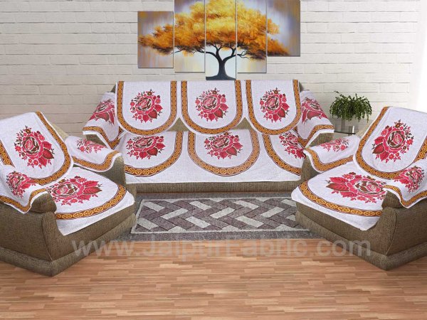 Mustard Superfine Cotton Rose Print Sofa Set Cover