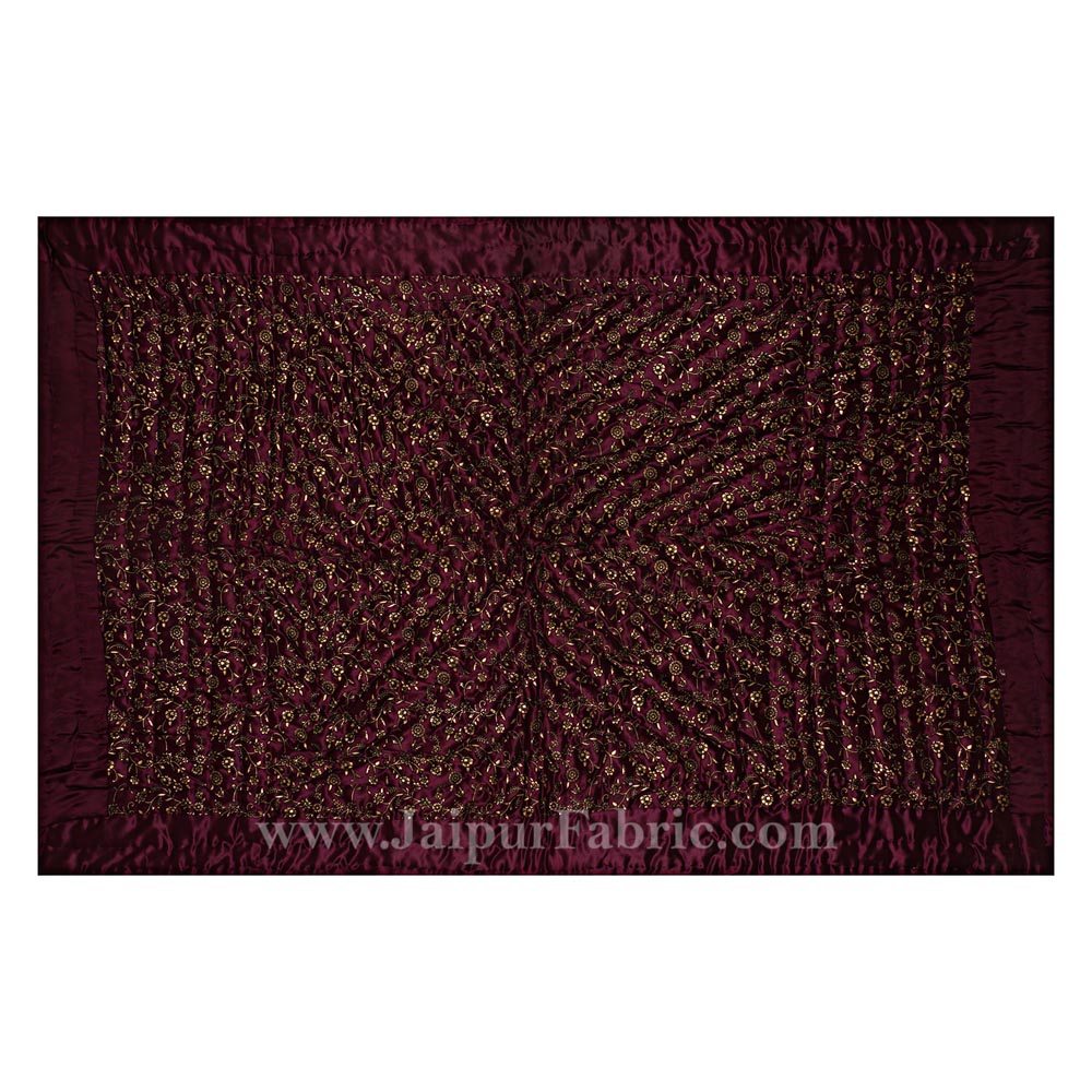 Purple Base Golden Floral Satin Silk Single Quilt