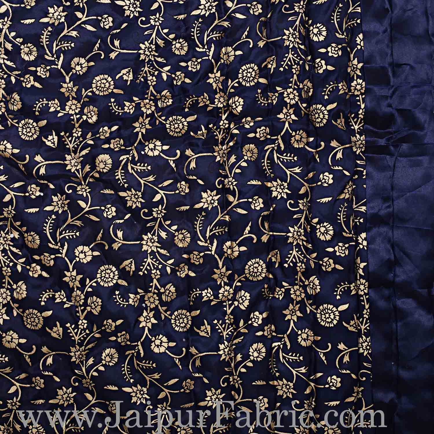 Jaipuri Quilt/Razai Blue Floral Golden Print