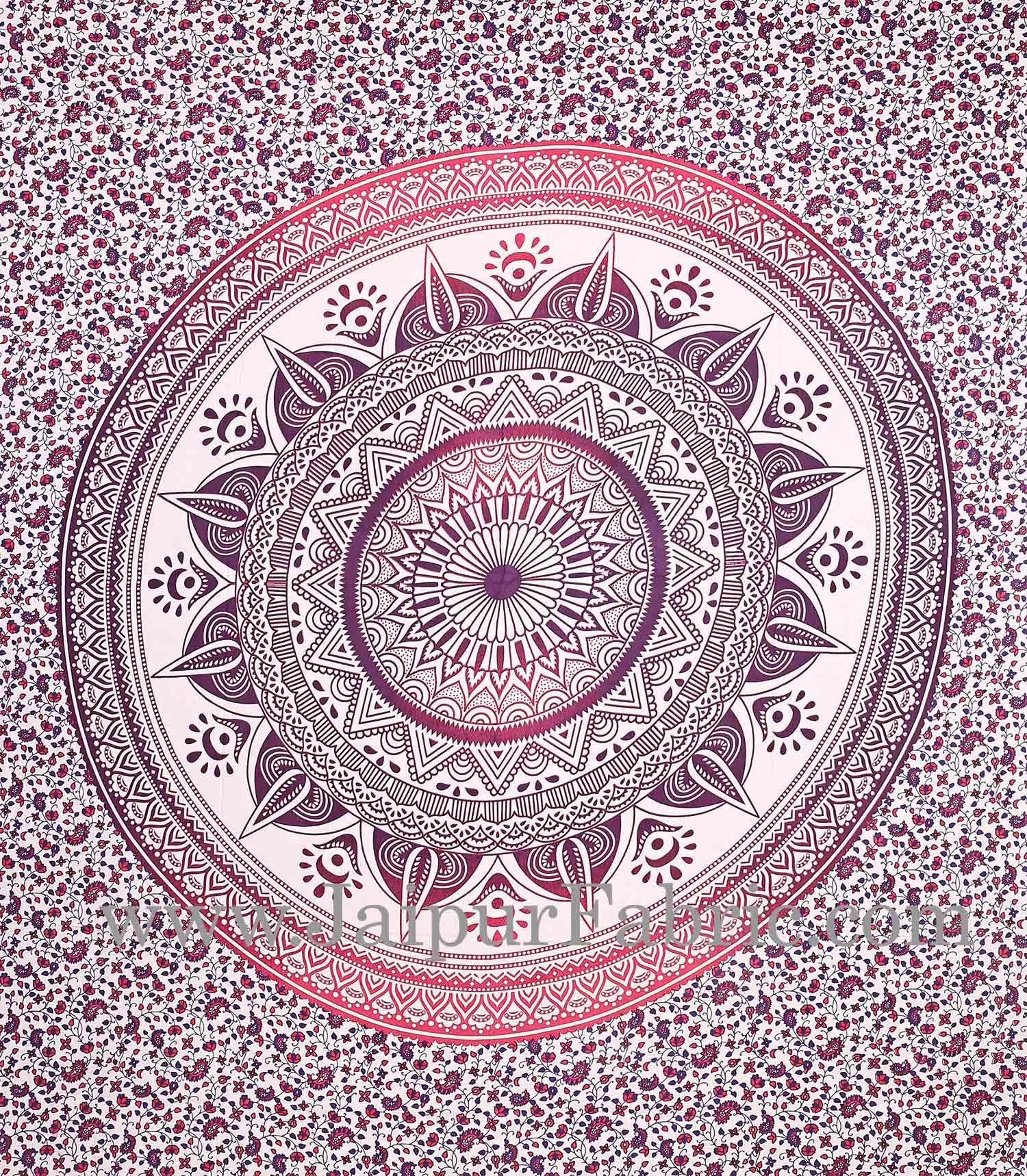 Purple Mandala Tapestry with white hippie indian traditional wall hanging and beach throw