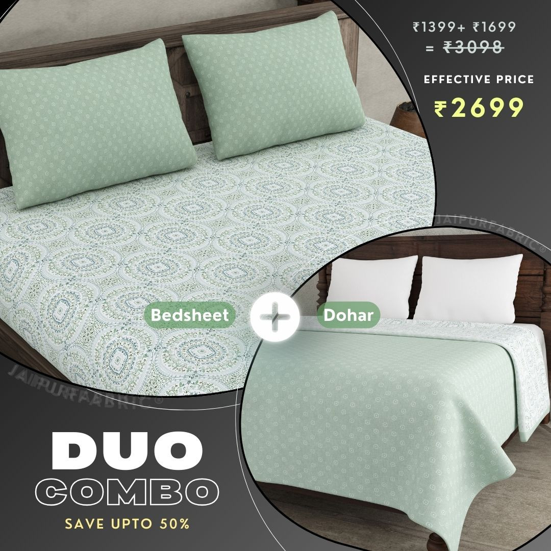 The Icon Green Cotton Dohar and Bedsheet Combo