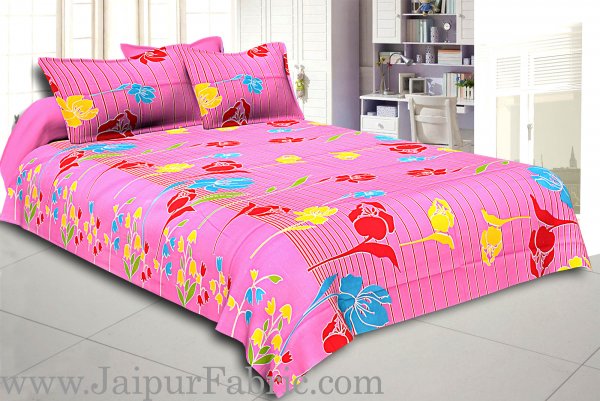Pink Base Lottos Floral Print Double Bed Sheet