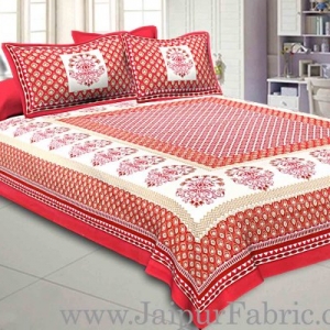 Double Bedsheet Crimson Red Geometric Floral Gold Print With 2 Pillow Covers