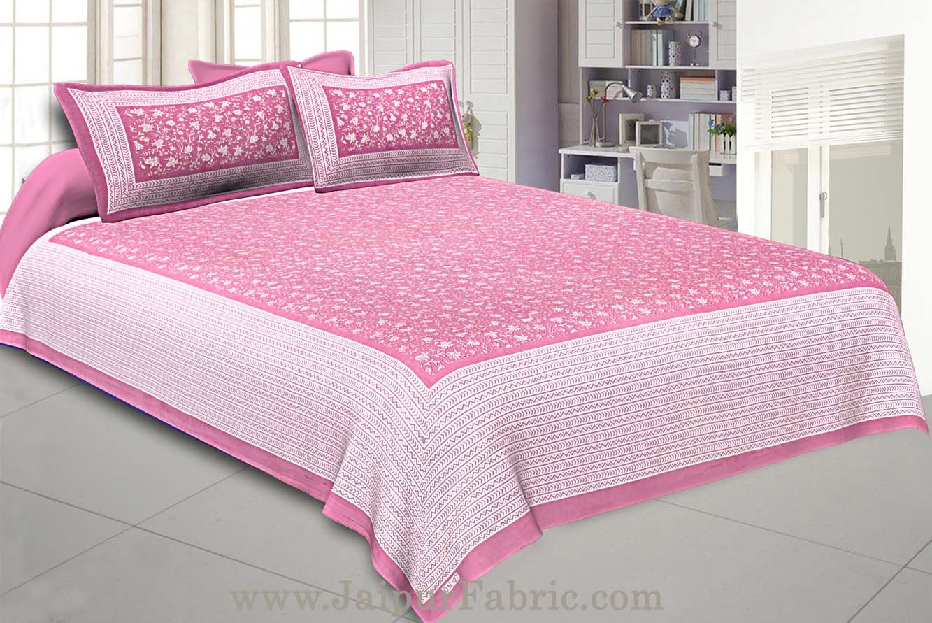 Floral Double Bedsheet Pink base with 2 Pillow Covers