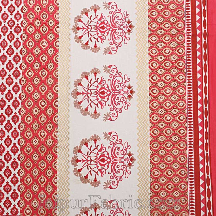 Double Bedsheet Crimson Red Geometric Floral Gold Print With 2 Pillow Covers