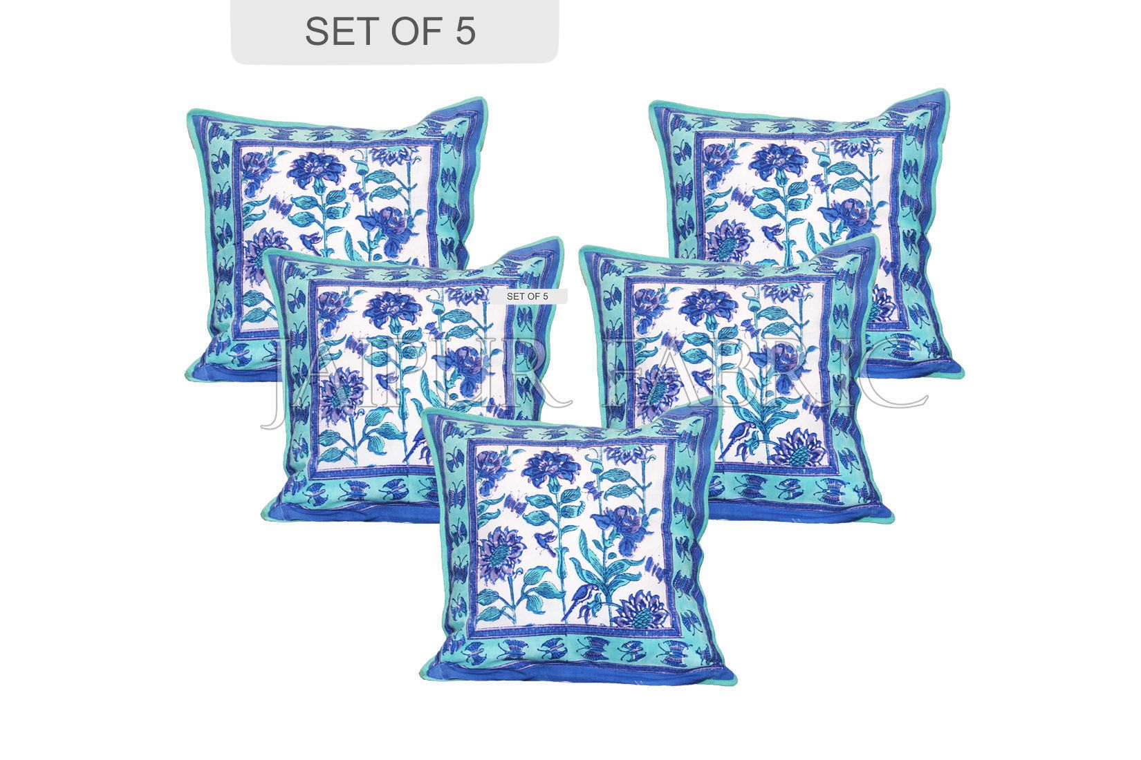 Blue and White Block printed Cotton Cushion Cover