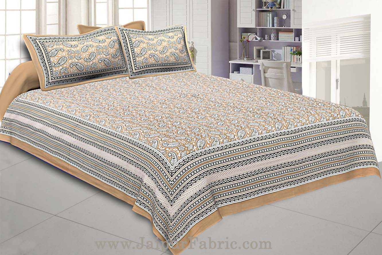 Paisley Double Bedsheet Brown border in super fine cotton with 2 Pillow Covers